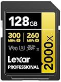 Lexar 128GB 2000x SD Memory Card, 300MB/s Read, 8K, V90, U3, UHS-II