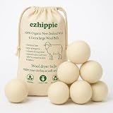 Ezhippie Quality Wool Dryer Balls - 6 XL Pack - 1000+ Loads - Pure Organic Wool - Reusable Natural Fabric Softener Perfect with Essential Oils, Reduce Clothing Static and Wrinkles