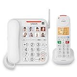VTech SN5147 Amplified Corded/Cordless Senior Phone with Answering Machine, Big Buttons, 90dB Extra-Loud Visual Ringer, 50dB Audio Assist, Call Blocker, White