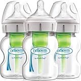 Dr. Brown's Anti-Colic Options+ Wide-Neck Glass Baby Bottle, 5 oz, 3-Pack