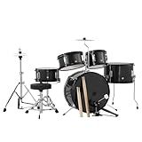 Senfot Drum Set for Musical Instruments, AD-300 Five Piece Drums with Bass Drum, Tom-Tom, Snare, Cymbals, Hi-Tone Drum, Sticks, Base Pedal and Stool, Beginner Set (Dark Black, 5-Piece)