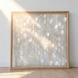 Bergamot 3D Handmade 24"x24" Capiz Shell Wall Hanging Decor, Solid Wooden Framed Coastal Wall Decor, Minimalist White Sea Shell Art for Living Room, Bedroom, Office