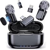 Blinfada Mini Wireless Lavalier Microphone for iPhone Android Camera, Dual Channel Wireless Microphones with AI Noise Cancellation, 328ft Range, 36H Battery Case, Type-C, Lightning & USB Plug & Play