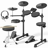 AODSK Electric Drum Set for Beginner Kids with 150 Sounds,4 Quiet Drum Pads,2 Pedal,Throne,Sticks,Electronic Drum with Headphone,AED-400