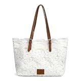 Lace Purse for Women, Boho Shoulder Handbag with Ribbon Detail and PU Leather Strap, Beige Summer Small Tote Bag for Beach Vacation, Travel, Shopping and Daily Use