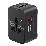 Universal Travel Adapter USB C, All in One Worldwide Plug Adapter, Black