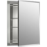 Kohler CB-CLR1620FS Frameless Bathroom Mirror Medicine Cabinet, Single Door, Rectangular Beveled Edge Frame, Bathroom Cabinet Mirror, Adjustable Shelves, 16 in. W x 20 in. H