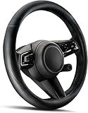 HOTOR Car Steering Wheel Cover - Universal Car Accessory for Diverse Cars, Leather Cover with Anti-Slip Lining, for Steering Wheel with a Diameter of 14.5"-15",Black