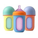 Boon Nursh Bottles - Silicone Baby Bottles Help Ease Colic Symptoms - Reusable Food-Grade Silicone Pouches with Polypropylene Shell - Medium Flow - 8 Oz - Color Block