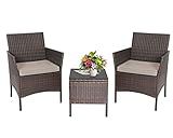 3-Piece Outdoor Wicker Conversation Bistro Set Outdoor Patio Porch Furniture Sets for Yard, Garden with 2 PE Rattan Wicker Chairs, 2 Cushions,1 Coffee Table