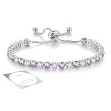 Sfoni Birthstone Bracelet for Women, Silver Tennis Bracelets with Cubic Zirconia Adjustable Slider Rhinestone Bracelet Birthday Anniversary Friendship Jewelry Gifts for Mom Wife Girlfriend, June