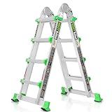 WDOT Ladder, Extension Ladders for Home Stairs 14 Ft, 4 Step Multi Position A Frame Ladder with Stabilizer Bar, Compact Folding, 330 lbs Telescopic Aluminum Adjustable Ladders, Escaleras para Casa