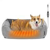 TENECUTE Heated Dog Bed with Auto Sensing Heated pad, 3-Temperature Settings & Chew-Resistant Cord - 33x25 Inch Luxury Sofa-Style Heated Pad for Large Dogs