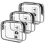 TSA Approved Toiletry Bag, 3 Pcs Clear Toiletries Bags Quart Size, Black