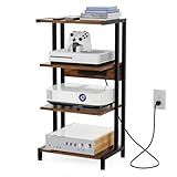X-cosrack 16.5" Game Console Shelf, Small 4-Tier Video Gaming Consoles Stand with Outlet, Narrow Stereo Cabinet AV Media Stand, Corner Audio Rack for PS5,Xbox,Game Console,TV Box,WiFi Router