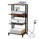 X-cosrack 16.5" Game Console Shelf, Small 4-Tier Video Gaming Consoles Stand with Outlet, Narrow Stereo Cabinet AV Media Stand, Corner Audio Rack for PS5,Xbox,Game Console,TV Box,WiFi Router