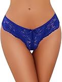 Avidlove Lace Thongs for Women Sexy Panties with Cute Bow Cheeky Briefs Criss Cross String Hipster Underwear 1-3 Pack Royal Blue Medium