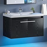 4ever2buy 31" Floating Bathroom Vanity with Sink, Modern Black Bathroom Vanity with LED Light, Wall Mounted Sink Cabinet with 2 Doors, Black