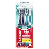 Colgate 360 Whole Mouth Toothbrush, Adult Toothbrushes Medium Bristles, Helps Remove Bad Breath Bacteria and Plaque, Medium Toothbrush Pack, Includes Cheek and Tongue Cleaner, 4 Pack