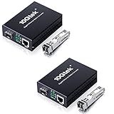 A Pair of Gigabit Multi-Mode LC Fiber Media Converter, with 2 Pcs SFP SX Modules, Fiber to Ethernet Converter, 1000Base-SX to 10/100/1000M RJ45, MMF, 850nm, up to 550m