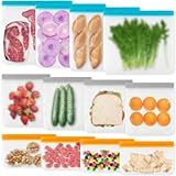 VUEKYN 12 Pack Reusable Freezer Bags Dishwasher Safe, Leakproof Food Storage Bags, Silicone Bags for Food Storage Home Organization (4 Reusable Snack Bags 4 Sandwich Bags 4 Gallon Freezer Bags)