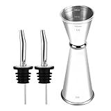 Pafusen Jigger for Bartending with 2 Pourers, Japanese Jiggers with 5 Measurements Inside, Jiggers 2 OZ 1 OZ, Shot Measure Jiggers, Bar jigger Bartender Tool Accessories, (Silver, 1 Jigger+ 2 Pourers)