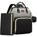 ROSEGIN Diaper Bag Backpack with Changing Pad, Pacifier Case, Baby Bag for Boy Girl Toddler - Large, Stylish, Waterproof Travel Quilted Diaper Bag for Mom - Baby Shower - Black Grey