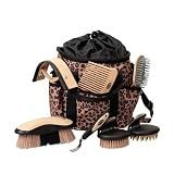 Weaver Equine Horse Grooming Kit, 7-Piece Horse Brush Set with Organizer Tote Bag, Hoof Pick, Comb, Sweat Scraper, Equine Tools for Daily Grooming, Leopard