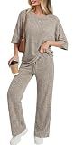 Addtoo Womens Lounge Sets Short Sleeve Pajama Sets Knit 2 Piece Sets XL