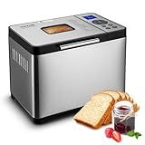 VEVOR Bread Maker, 19-in-1 2LB Dough Machine, Nonstick Ceramic Pan Automatic Breadmaker with Gluten Free Setting, Whole Wheat Bread Making, Digital, Programmable, 3 Loaf Sizes, 3 Crust Colors