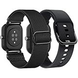 TUCOMO 2Pack Stretchy Nylon & Silicone Watch Bands Compatible with Amazfit GTS/GTS 2/GTS 2 mini/GTS 2e/GTS 3/GTS 4/GTS 4 mini, Loop Elastic Straps for Amazfit Bip U Pro/Bip 3 Pro/Bip Lite Women Men