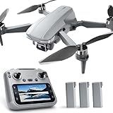 GPS Drone with EIS 4K Camera for Adults , RC Drones with 4.5 inch HD Screen on Controller, Auto Return, 3 Batteries for 90 min Flight Time, 3280 FT Long Control Range Transmission, Circle Fly and Follow Me Mode, Foldable Quadcopter for Beginner, Under 249g