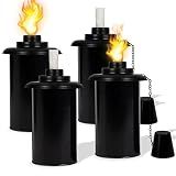 12oz Torch Replacement Canisters - 4 Pack Bamboo Torch Fuel Canister Torches Cans With Wicks and Covers, Refillable Metal Tabletop Lantern For Garden, Patio, Luau Party