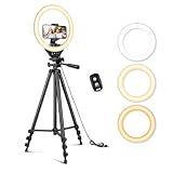 Sensyne 10'' Ring Light with 50'' Extendable Tripod Stand, LED Circle Lights with Phone Holder for Live Stream/Makeup/YouTube Video/TikTok, Compatible with All Phones