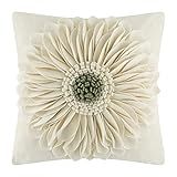 OiseauVoler 3D Sunflower Handmade Throw Pillow Covers Decorative Floral Pillowcases Cushion Covers for Couch Living Room Home Decor Creamy White 18x18 Inches