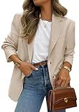 PRETTYGARDEN 2025 Blazers for Women Business Casual Long Sleeve Lapel Open Front Suit Jacket Work Blazer with Pockets (Beige Apricot,Medium)