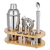 Cocktail Shaker Set Bartender Kit - 11 Pcs Bar Tool Set with Bamboo Stand & All Bar Accessories: Martini Shaker, Strainer,Jigger, Muddler, Mixer Spoon Barware Kit, for Bar, Home Lounge & Party