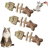 3PCS Cat Dental Toy, Creative Fish Bone Cat Toy, Wooden Catnip Teeth Cleaning Stick, Catnip Fish Bone for Teeth Cleaning, Interactive Kitten Chew Playthings (Mixed Flavors)