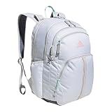 adidas Prime Backpack for Work, Travel Bag for Women and Men with Padded Compartment for Laptop, Twill White/Semi Flash Aqua Blue, One Size