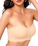 Finduself Strapless Bras for Women Non-Slip Wireless Bandeau Bra Seamless Padded Tube Top Bra Including Fabric & Clear Straps