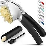 Zulay Kitchen Comfort Grip Garlic Press - Garlic Mincer Tool - Garlic Crusher - Garlic Press Mincer Rust Proof, with Soft Ergonomic Handle, Easy Clean Set with Peeler and Brush