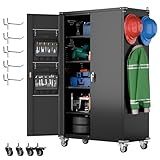 SUXXAN Metal Storage Cabinets on Wheels, 72.05" Steel Lockable Tool Cabinet with Shelves Pegboards Hooks for Home Office School Garage Warehouse Utility Room, Assembly Require, Black