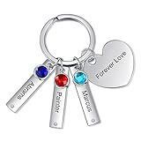OPALSTOCK Gifts for Mom Personalized Key Chain with Simulated Birthstones Keyring Christmas Gifts for Women