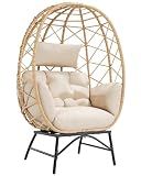 SWITTE Outdoor Wicker Egg Chair with Cushion, Patio Lounge Chair, Beige
