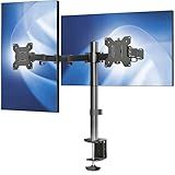 VIVO Dual Monitor Desk Mount, Holds 2 Computer Screens up to 30 inches and 22lbs Each, Heavy Duty Fully Adjustable Steel Stand with C-Clamp and Grommet, Black, STAND-V002