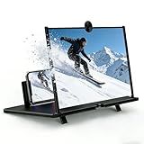 Screen Magnifier for Cell Phone, 12-inch 3D HD Portable Magnifying Screen with Foldable Stand for Movies & Gaming, Upgrade Universal Phone Screen Amplifier Compatible with All Smartphones (Black)