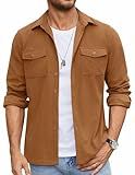 COOFANDY Men's Button Down Waffle Shirt Jacket Casual Long Sleeve Shacket Lightweight Overshirts with Flap Pockets