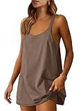 ANRABESS Women Athletic Dress Summer Tennis Workout Active Sports Mini Romper Dress Built in Shorts Travel Vacation Clothes Coffee Medium
