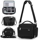 RAINSMORE Camera Bag, SLR/DSLR/Mirrorless Camera Case with Divider Tripod Holder Waterproof Sling Bag Crossbody Camera Bags for Photographers with Rain Cover for Canon/Sony/Nikon/Fuji, Black