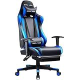 GTPLAYER Gaming Chair with Footrest, Ergonomic Computer Game Desk Chair, Reclining Gamer Chair Seat Height Adjustment, Swivel Rocker with Headrest and Lumbar (Blue)
